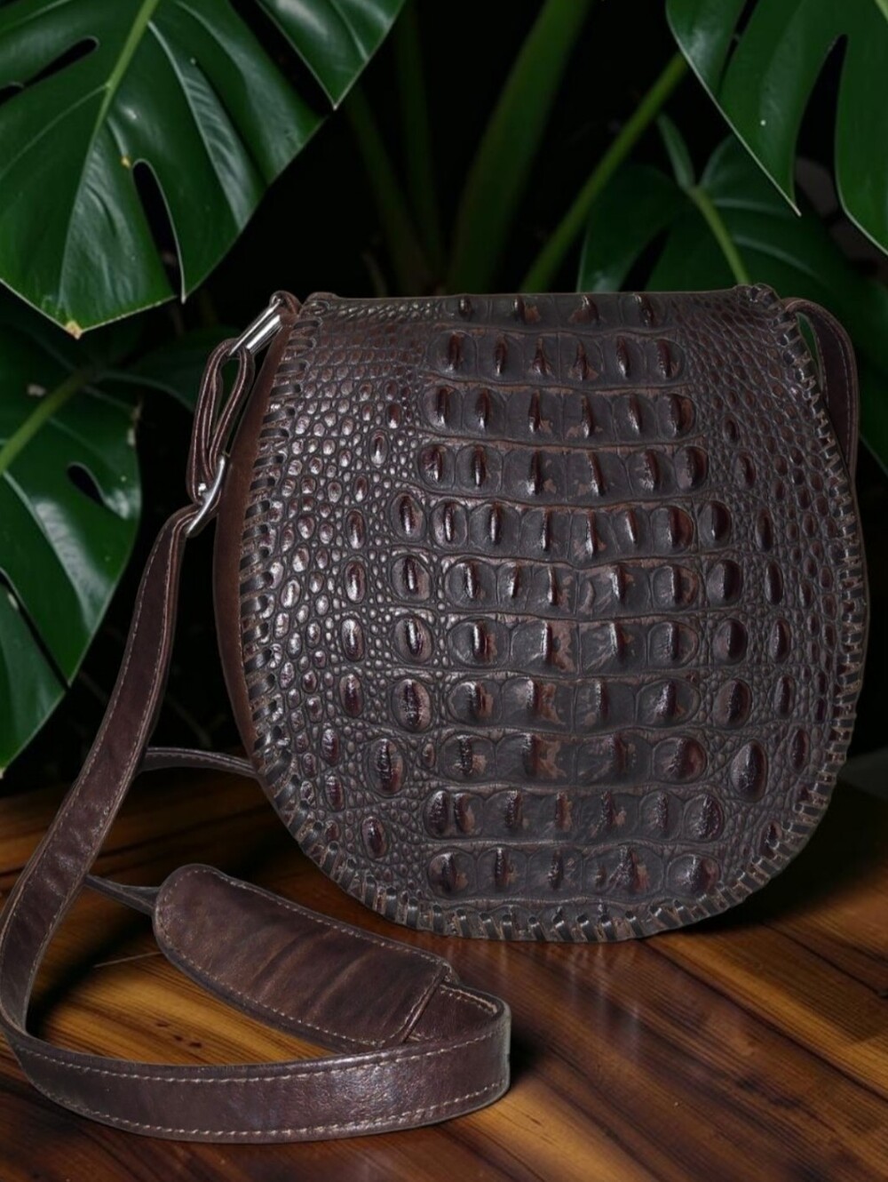 Juan Antonio Croco-Embossed Canteen Crossbody Bag